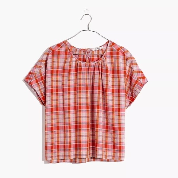 MADEWELL Plaid Shirred-Neck Boxy Top - Picture 4 of 7